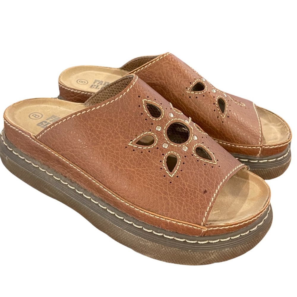 Y2K vintage high top platform chunky sunburst floral  slip on sandals size 8